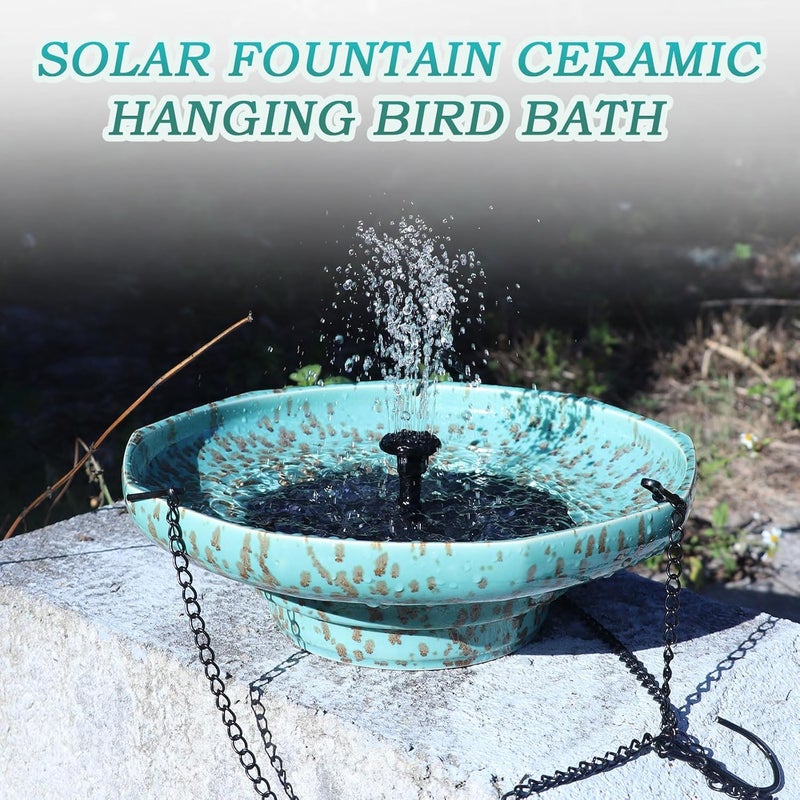 UPSJYJ Solar Fountain Ceramic Hanging Bird Bath,Bird Bath for Outside,Outdoor Fountain Bird Bath,Garden and Home Decor - Image 5